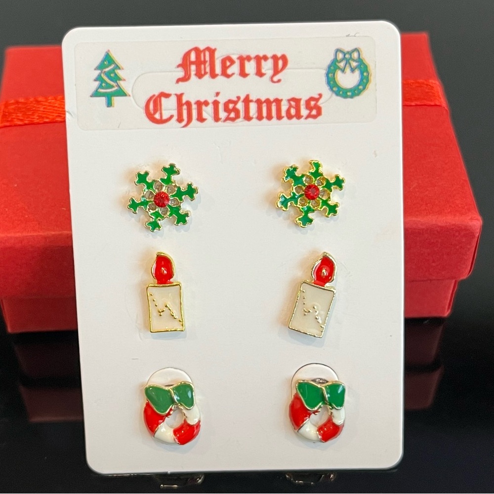 Christmas Earrings - Snowflake, Candle, Wreath